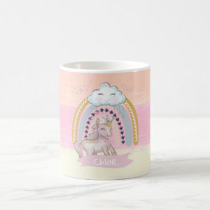 Mug 🦄 Rainbow Unicorn Girl Nom personnalisé