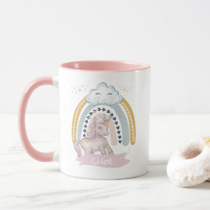 Mug 🦄 Rainbow Unicorn Girl Nom personnalisé