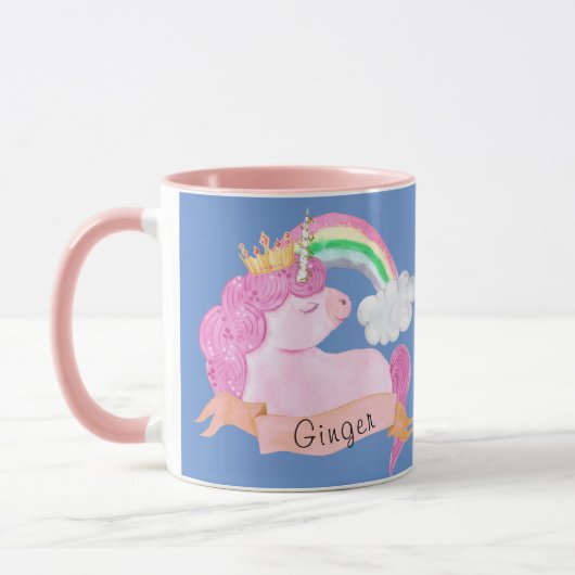 Mug 🌈 Rainbow Unicorn Nom personnalisé (Gauche)