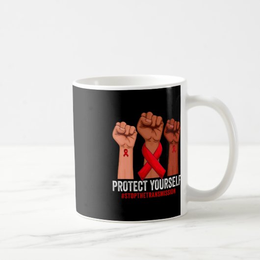 Mug Raising Hand Protect Yourself HIVAIDS Awareness Re (Droite)