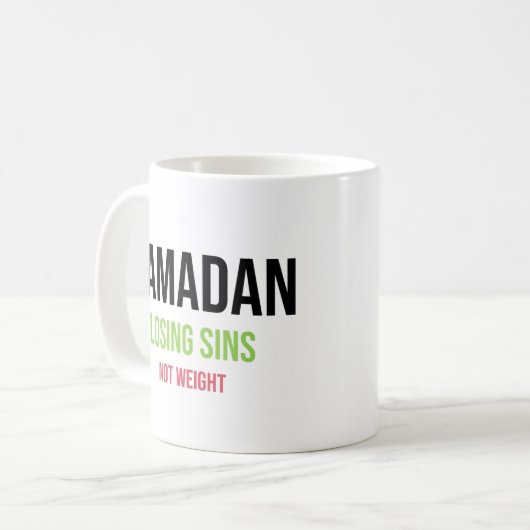 Mug Ramadan : Perdre des péchés — Pas du poids (Devant gauche)
