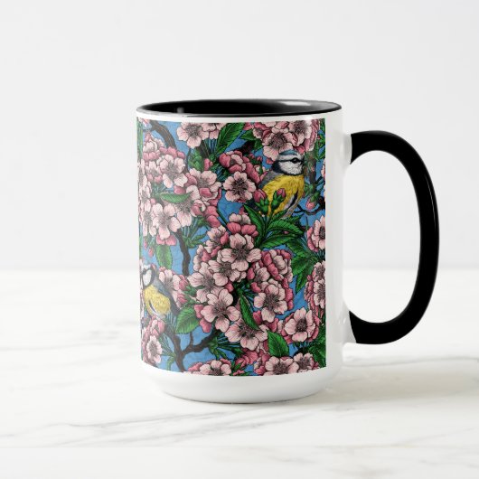 Mug Rameaux bleus dans le cerisier en fleurs sur le bl (Droite)