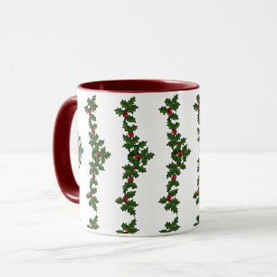 Mug Rameaux de Noël de houx rouge vert blanc