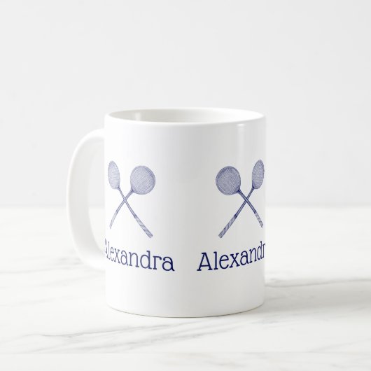 Mug Raquettes de squash croisées bleues (Devant gauche)