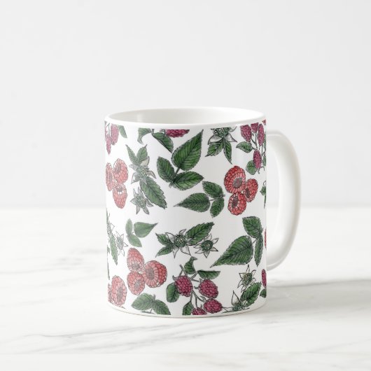Mug Raspberry Fruit Leaves Illustration Pattern (Devant droit)