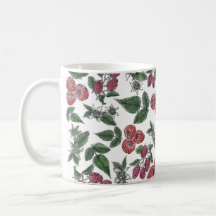 Mug Raspberry Fruit Leaves Illustration Pattern