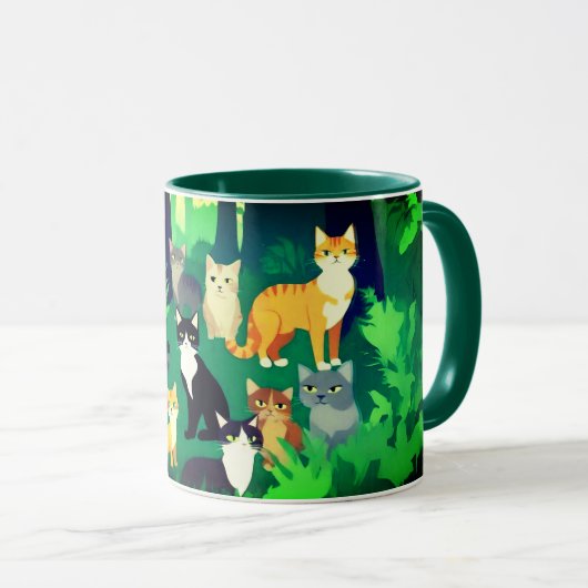Mug Rassemblement de chats dans une clairière de forêt (Devant droit)