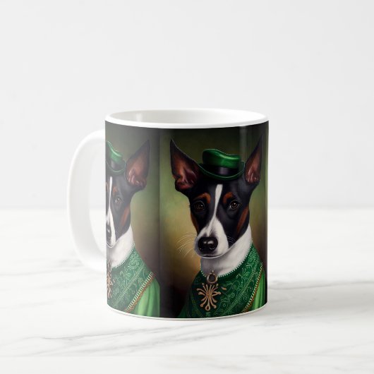 Mug Rat Terrier Chien en robe de fête St. Patrick (Devant gauche)