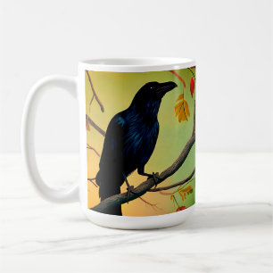 Mug Raven De Plaisir Perché Sur La Boule De Café Branc
