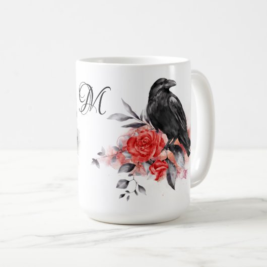 Mug Raven Gothic Roses Aquarelle Imaginaire Art Monogr (Devant droit)