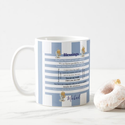 Mug rayé bleu et blanc Bénédictions (Avec donut)