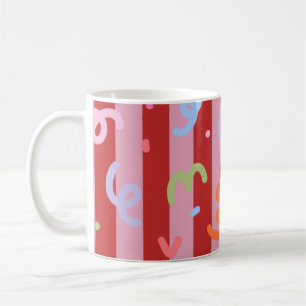 Mug Rayé rose et rouge, avec motif de confettis