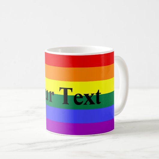 Mug Rayure d'arc-en-ciel avec le texte fait sur (Devant droit)