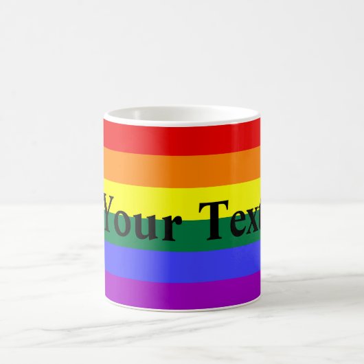 Mug Rayure d'arc-en-ciel avec le texte fait sur (Centre)