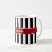 Mug Rayure Noir Blanc Cranberry Nom Monogramme (Devant droit)
