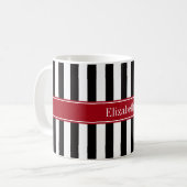 Mug Rayure Noir Blanc Cranberry Nom Monogramme (Devant gauche)