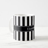 Mug Rayure Noir Blanc Noir Monogramme Nom (Devant gauche)