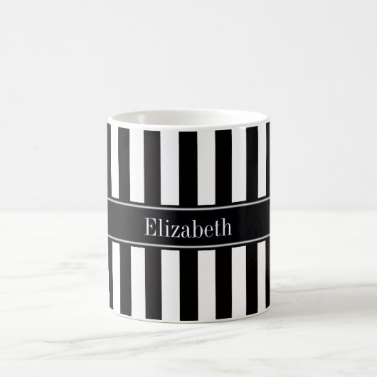 Mug Rayure Noir Blanc Noir Monogramme Nom (Centre)