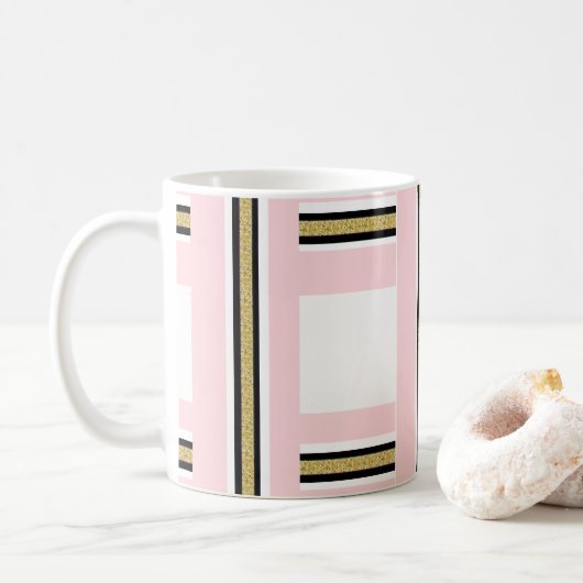 Mug rayure noire or rose et blanc (Avec donut)