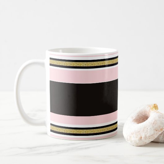 Mug rayure noire or rose et blanc (Avec donut)