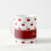 Mug Rayure rouge blanche nommée personnalisée de rouge (Devant gauche)