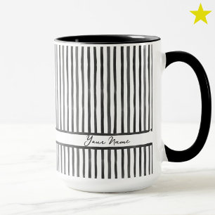 Mug Rayures à l'aquarelle grise noire tendance Nom per