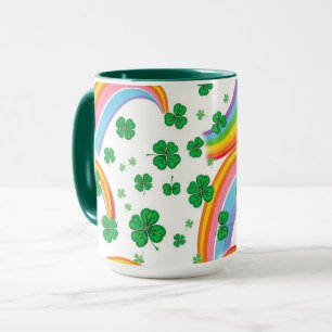 Mug Rayures Arc-en-ciel & Trèfles Chanceux Sans Coutur