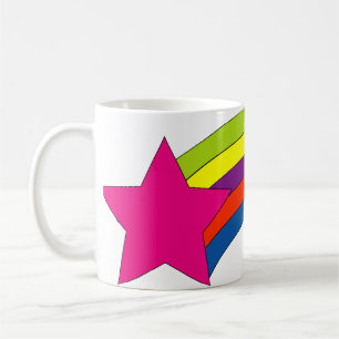 Mug Rayures arc-en-ciel vives et étoile rose moderne c