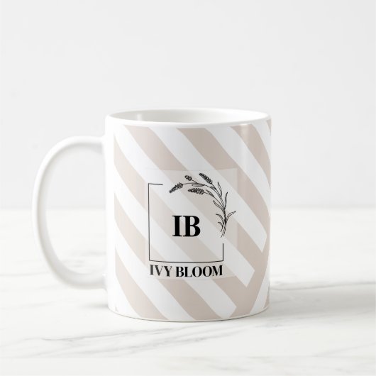 Mug Rayures Beige Ivoire Monogramme (Gauche)
