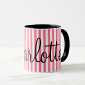 Mug Rayures blanches roses avec le nom fait sur (Devant droit)