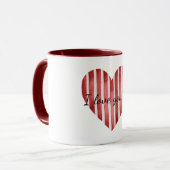 Mug Rayures blanches rouges cœur amour (Devant gauche)