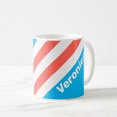 Mug Rayures Bleu Ciel Rétro avec Nom (Devant droit)