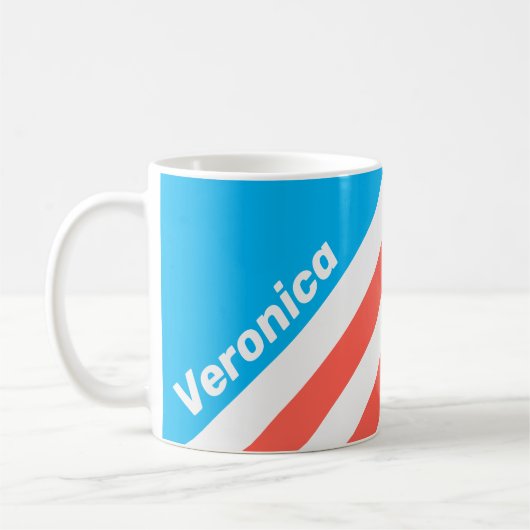 Mug Rayures Bleu Ciel Rétro avec Nom (Gauche)