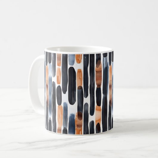 Mug Rayures bleu marine rouille orange (Devant gauche)