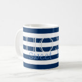 Mug Rayures Bleu Nuit Modernes , Maison Douce Maison (Devant gauche)