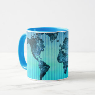 Mug Rayures bleues au néon de la carte du monde