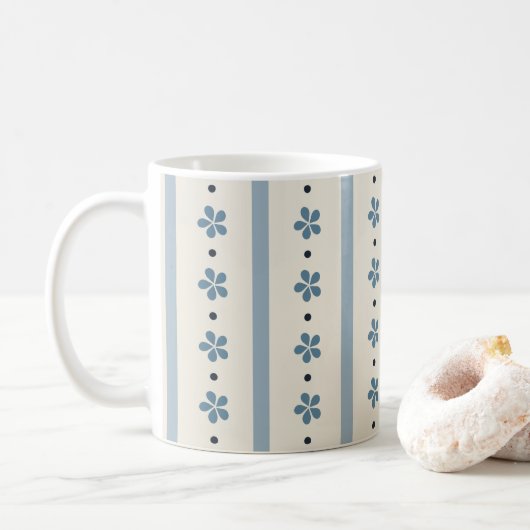 Mug Rayures Bleues Et Crème Et Fleurs (Avec donut)