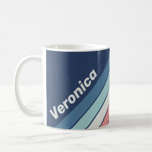 Mug Rayures Bleues Nautiques Vintage avec Nom