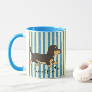 Mug Rayures bleues Nom de Dachshund noir et fauve