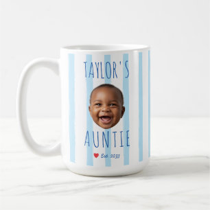 Mug Rayures Bleues Photo & Nom Personnalisés Tante Vis
