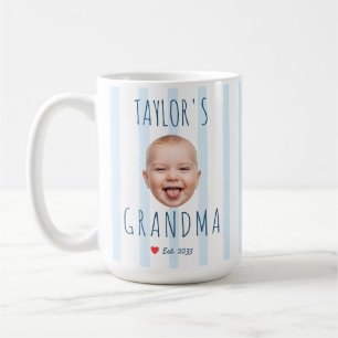 Mug Rayures bleues photo personnalisée et nom visage d