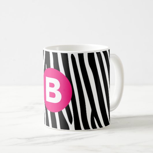 Mug Rayures Classiques de Zèbre Monogramme Rose Clair (Devant droit)