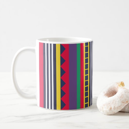 Mug Rayures Colorées des Années Quatre-Vingt (Avec donut)