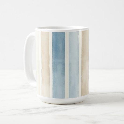 Mug Rayures Crème Bleu de Plage (Devant gauche)