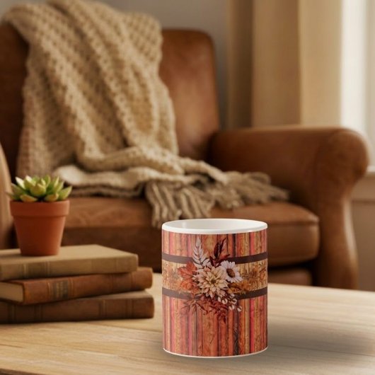 Mug Rayures de bois rustique et fleurs