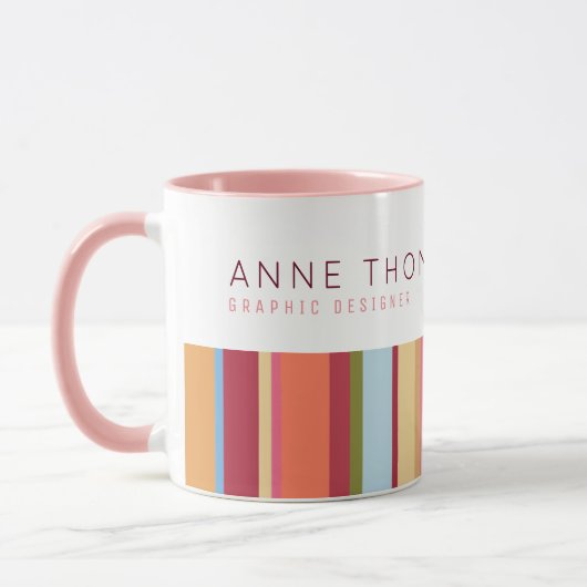 Mug rayures de couleurs, nom et profession, rose & élé (Gauche)