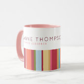 Mug rayures de couleurs, nom et profession, rose & élé (Devant gauche)