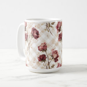 Mug Rayures de Crème Roses Rouges Fleurs