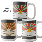 Mug Rayures de Meeple Rétro Marron Soleil Levant Nom P