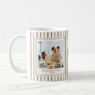 Mug Rayures de Noël Photo de famille personnalisée
